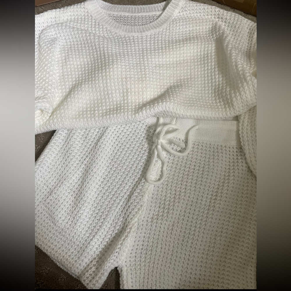 White Waffle Knit Lounge Set